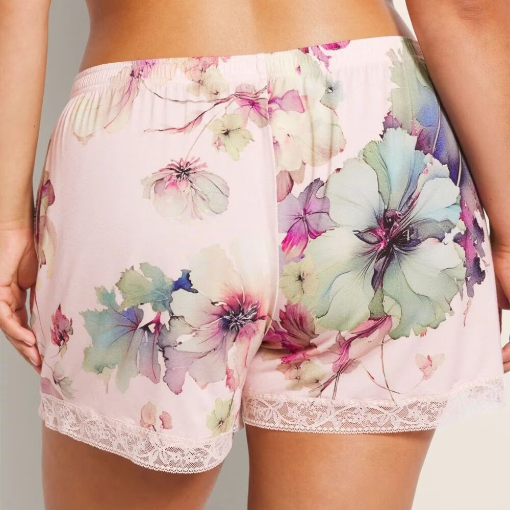 Soma Lace-Trim Pajama Shorts -  Mystical Blooms Rose Large NWT